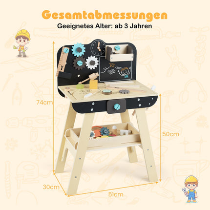 Children's Wooden Workbench Set with Blackboard, Montessori Toy