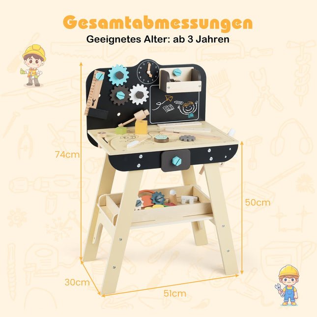 Children's Wooden Workbench Set with Blackboard, Montessori Toy