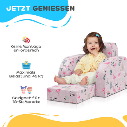 Children's sofa in Flamingo pattern, foldable and collapsible