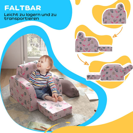 Children's sofa in Flamingo pattern, foldable and collapsible
