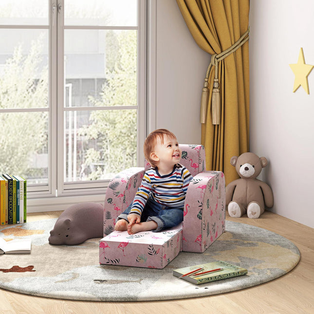 Children's sofa in Flamingo pattern, foldable and collapsible
