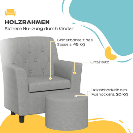 Children's Gray Armchair Sofa Set, Eucalyptus, Linen Look