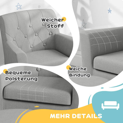 Children's Gray Armchair Sofa Set, Eucalyptus, Linen Look