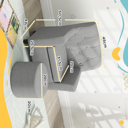 Children's Gray Armchair Sofa Set, Eucalyptus, Linen Look