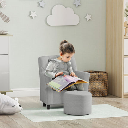Children's Gray Armchair Sofa Set, Eucalyptus, Linen Look
