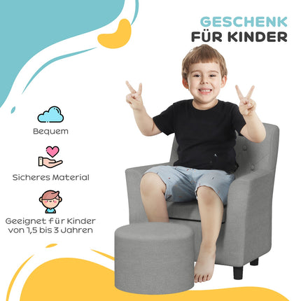 Children's Gray Armchair Sofa Set, Eucalyptus, Linen Look