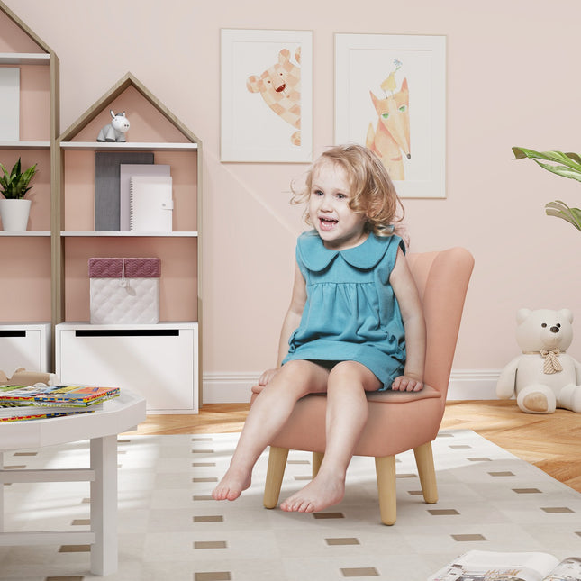 Pink Velvet Children's armchair, 3-7 years, wooden legs