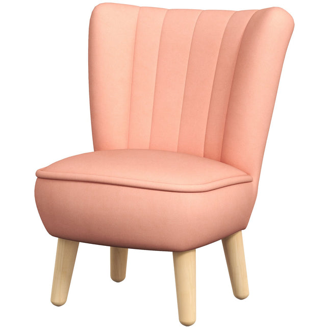 Pink Velvet Children's armchair, 3-7 years, wooden legs