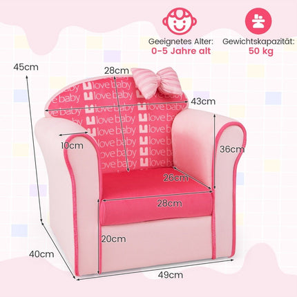 Children's armchair with backrest & armrests & cute patterns & foam children's sofa pink