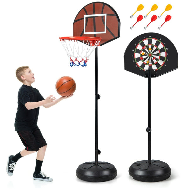 Children's basketball hoop with dartboard & 6 darts basketball stand black
