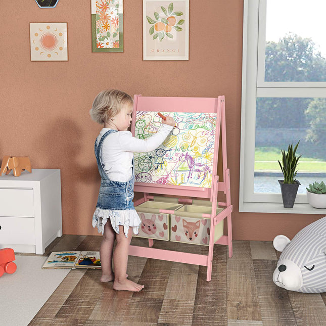Children's 3-in-1 easel, pink, whiteboard and paper roll