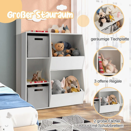 Children's bookcase 3-tier children's shelf with 2 boxes and 5 compartments 77 x 29 x 94 cm white + gray
