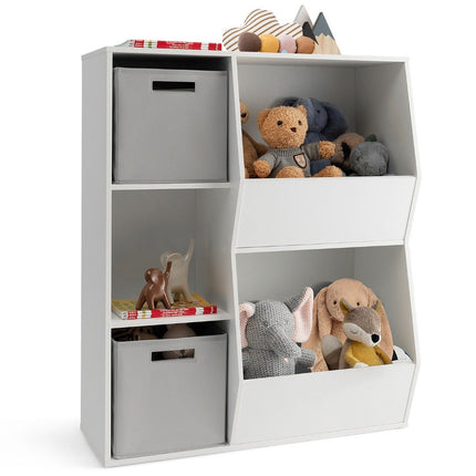 Children's bookcase 3-tier children's shelf with 2 boxes and 5 compartments 77 x 29 x 94 cm white + gray