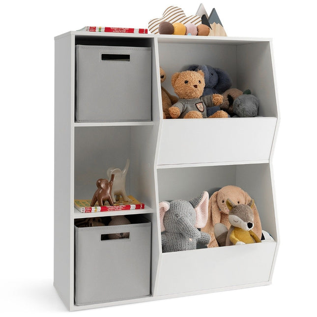 Children's bookcase 3-tier children's shelf with 2 boxes and 5 compartments 77 x 29 x 94 cm white + gray
