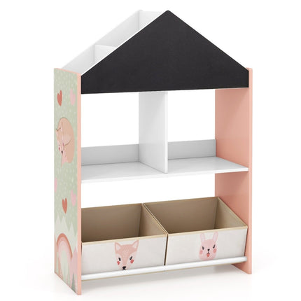 Children's bookcase with blackboard &amp; 2 boxes &amp; 6 compartments Children's shelf Children's room shelf Pink