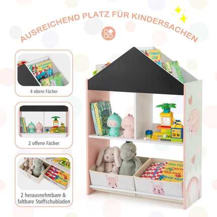 Children's bookcase with blackboard &amp; 2 boxes &amp; 6 compartments Children's shelf Children's room shelf Pink