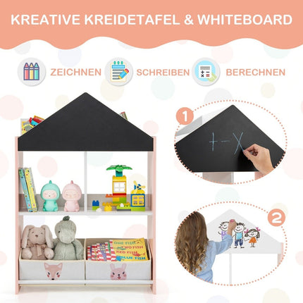 Children's bookcase with blackboard &amp; 2 boxes &amp; 6 compartments Children's shelf Children's room shelf Pink