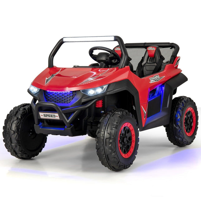Children's car, mobile off-road vehicle with 2 seats and remote control, 118 x 74 x 71 cm, red