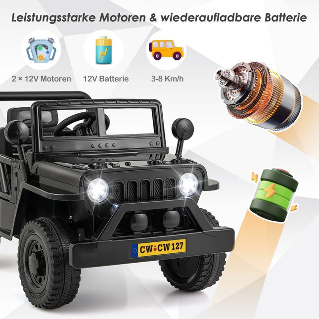 Children's car with 12 V battery electric vehicle with remote control 3 speeds black 102.5 x 64 x 59.5 cm