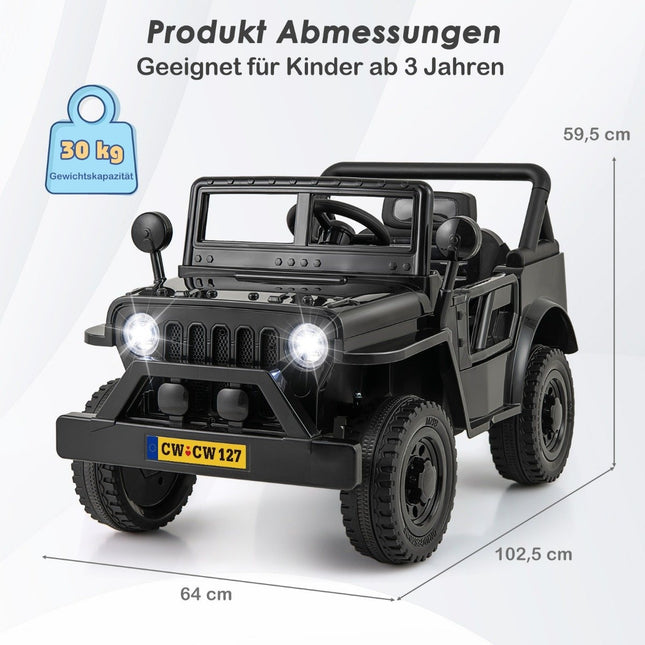Children's car with 12 V battery electric vehicle with remote control 3 speeds black 102.5 x 64 x 59.5 cm