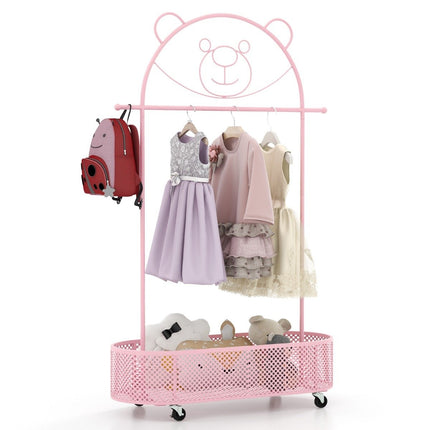 Children's clothes rack height adjustable from 130cm/150cm/182cm coat stand on wheels pink