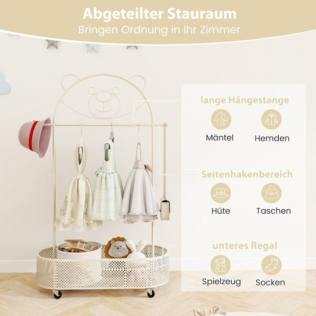 Kinderkledingrek in hoogte verstelbaar van 130cm/150cm/182cm kapstok op wielen wit
