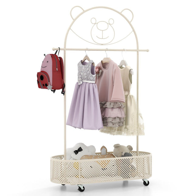 Kinderkledingrek in hoogte verstelbaar van 130cm/150cm/182cm kapstok op wielen wit
