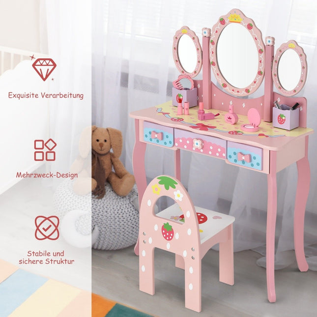 Children's dressing table children's hairdressing set with mirror 70 x 34 x 105 cm pink