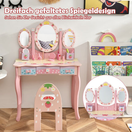 Children's dressing table children's hairdressing set with mirror 70 x 34 x 105 cm pink