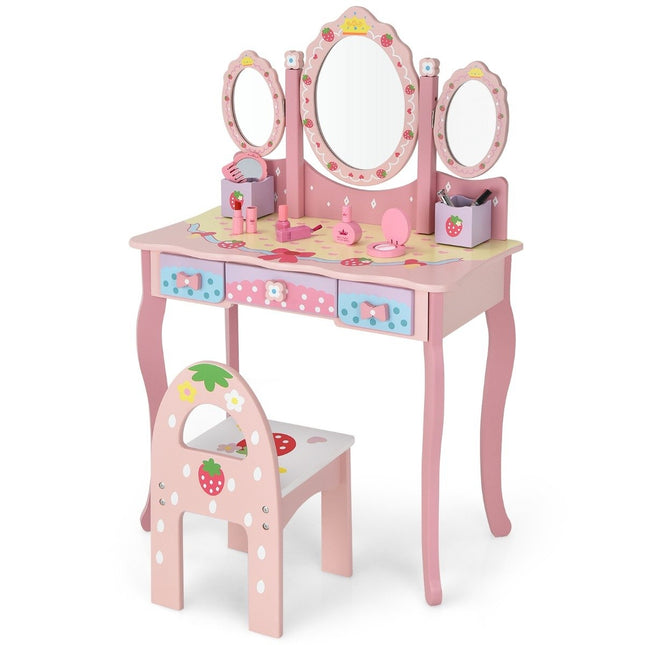 Children's dressing table children's hairdressing set with mirror 70 x 34 x 105 cm pink