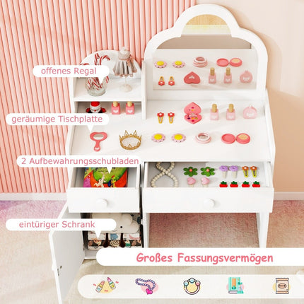Children's dressing table cloud-shaped 2 in 1 dressing table with stool cosmetic table white