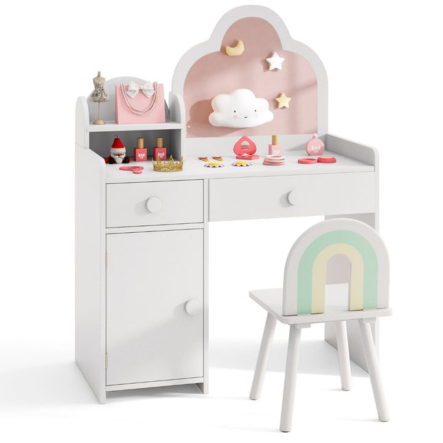 Children's dressing table cloud-shaped 2 in 1 dressing table with stool cosmetic table white