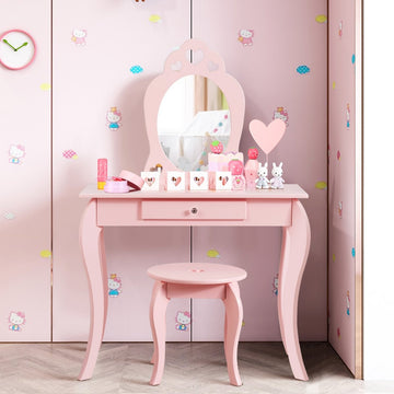Children's dressing table, dressing table, make-up table with stool and mirror pink