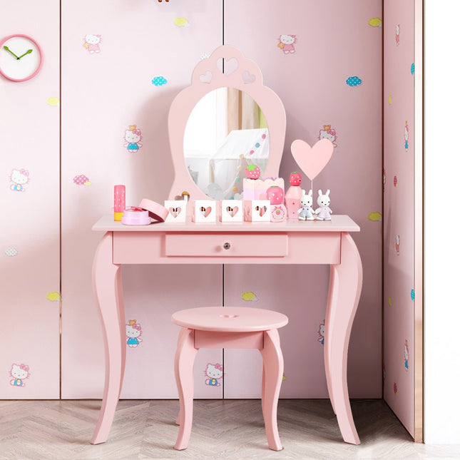 Children's dressing table, dressing table, make-up table with stool and mirror pink