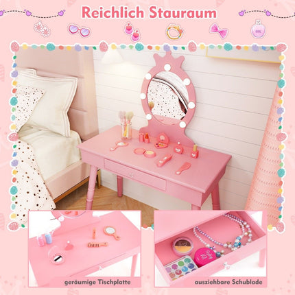 Children's dressing table with lighting 2 in 1 dressing table princess with removable mirror pink