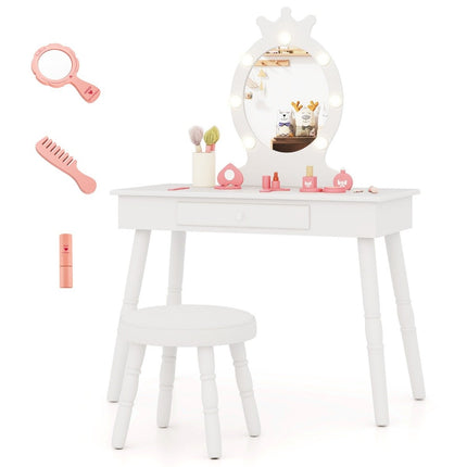Children's dressing table with lighting 2 in 1 princess dressing table with removable mirror white