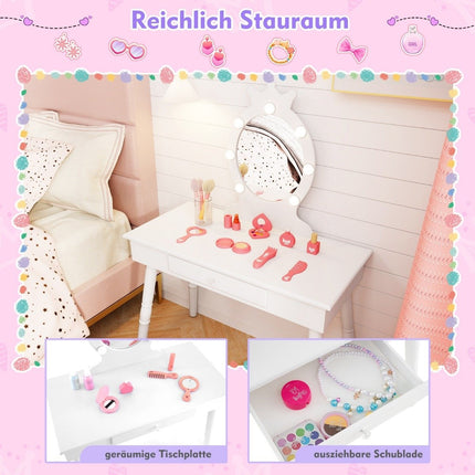 Children's dressing table with lighting 2 in 1 princess dressing table with removable mirror white