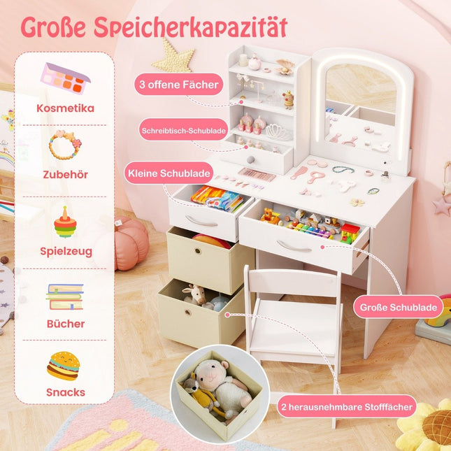 Children's dressing table with lighting Children's dressing table with mirror Dressing table White