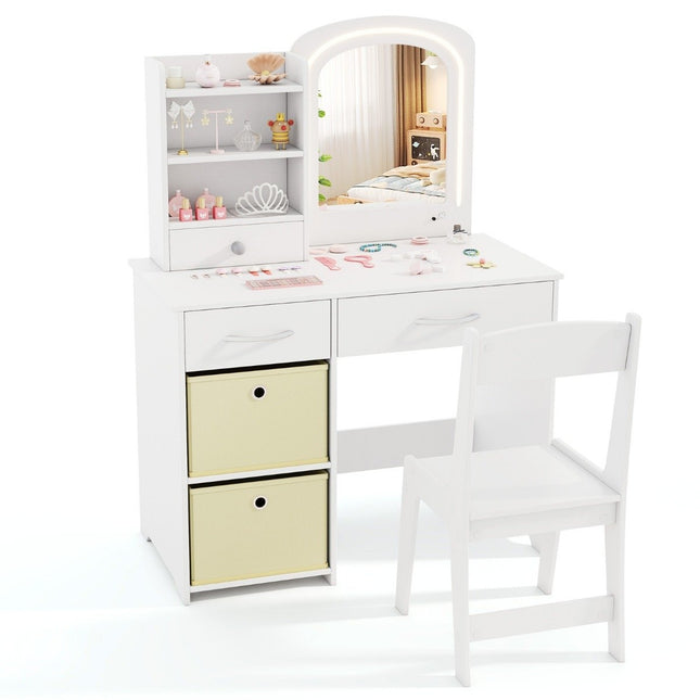 Children's dressing table with lighting Children's dressing table with mirror Dressing table White