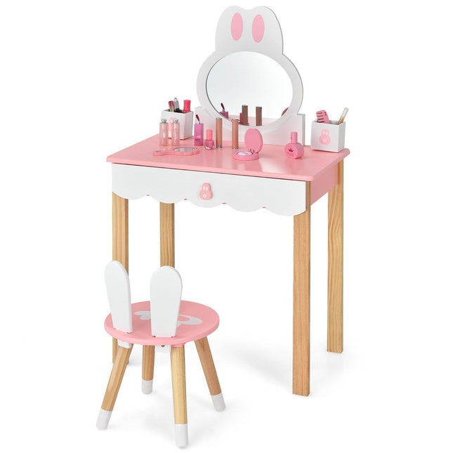 Children's dressing table with stool Princess dressing table 60 x 34 x 103 cm pink + white