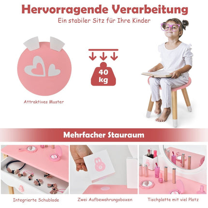 Children's dressing table with stool Princess dressing table 60 x 34 x 103 cm pink + white