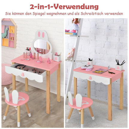 Children's dressing table with stool Princess dressing table 60 x 34 x 103 cm pink + white