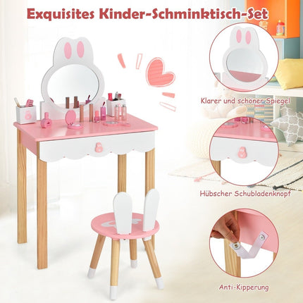 Children's dressing table with stool Princess dressing table 60 x 34 x 103 cm pink + white