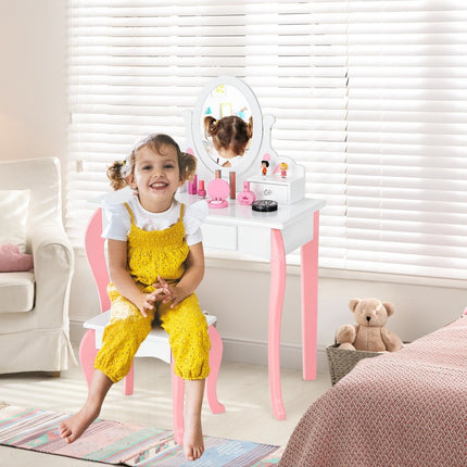 Children's dressing table with stool Princess dressing table with 3 drawers & mirror white