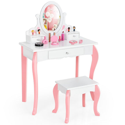 Children's dressing table with stool Princess dressing table with 3 drawers & mirror white