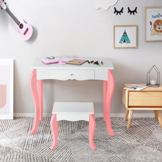 Children's dressing table with stool Princess dressing table with 3 drawers & mirror white