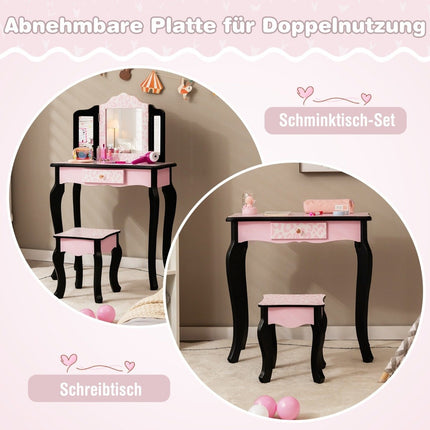 Children's dressing table with stool & tri-fold mirror & drawer leopard