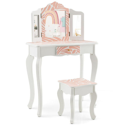 Children's dressing table with stool & triple folding mirror & drawer Zebra