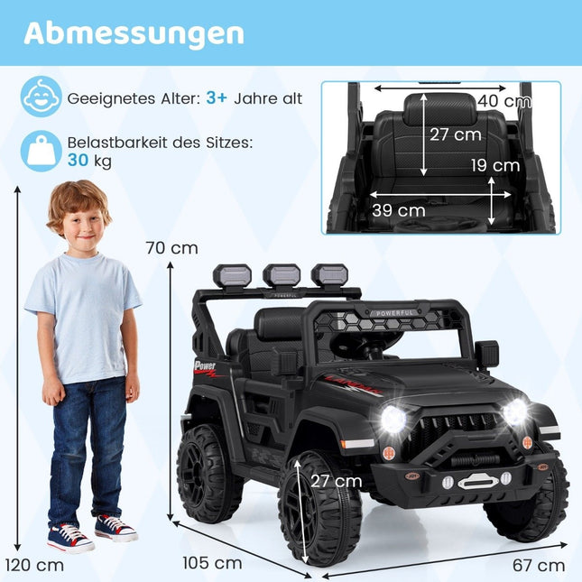 Children's electric car with 2.4G remote control &amp; USB &amp; Light &amp; Music 12V Children's Car Jeep Car Black