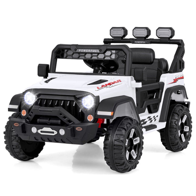 Children's electric car with 2.4G remote control &amp; USB &amp; Light &amp; Music 12V Children's Car Jeep Car White